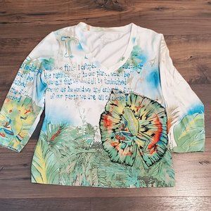 Chico's Women's Beaded Frog Lilly pad shirt Size 1 (M)